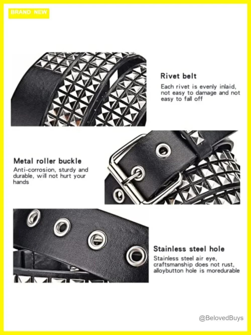 Studded Belt | Punk Rock Pyramid Belt | Faux Leather Women Men Gothic